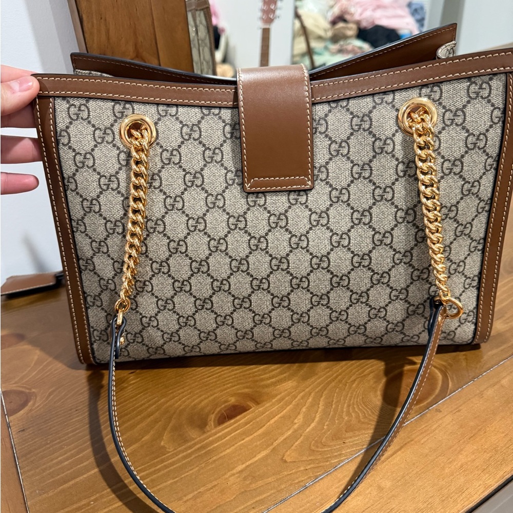 GucciOphidia Padlock Beige and Brown Shoulder Bag with Gold Accents - Picture 3 of 9